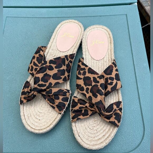 J Crew Twisted Knot Espadrille Sandals in Leopard Canvas NWT - Picture 2 of 6